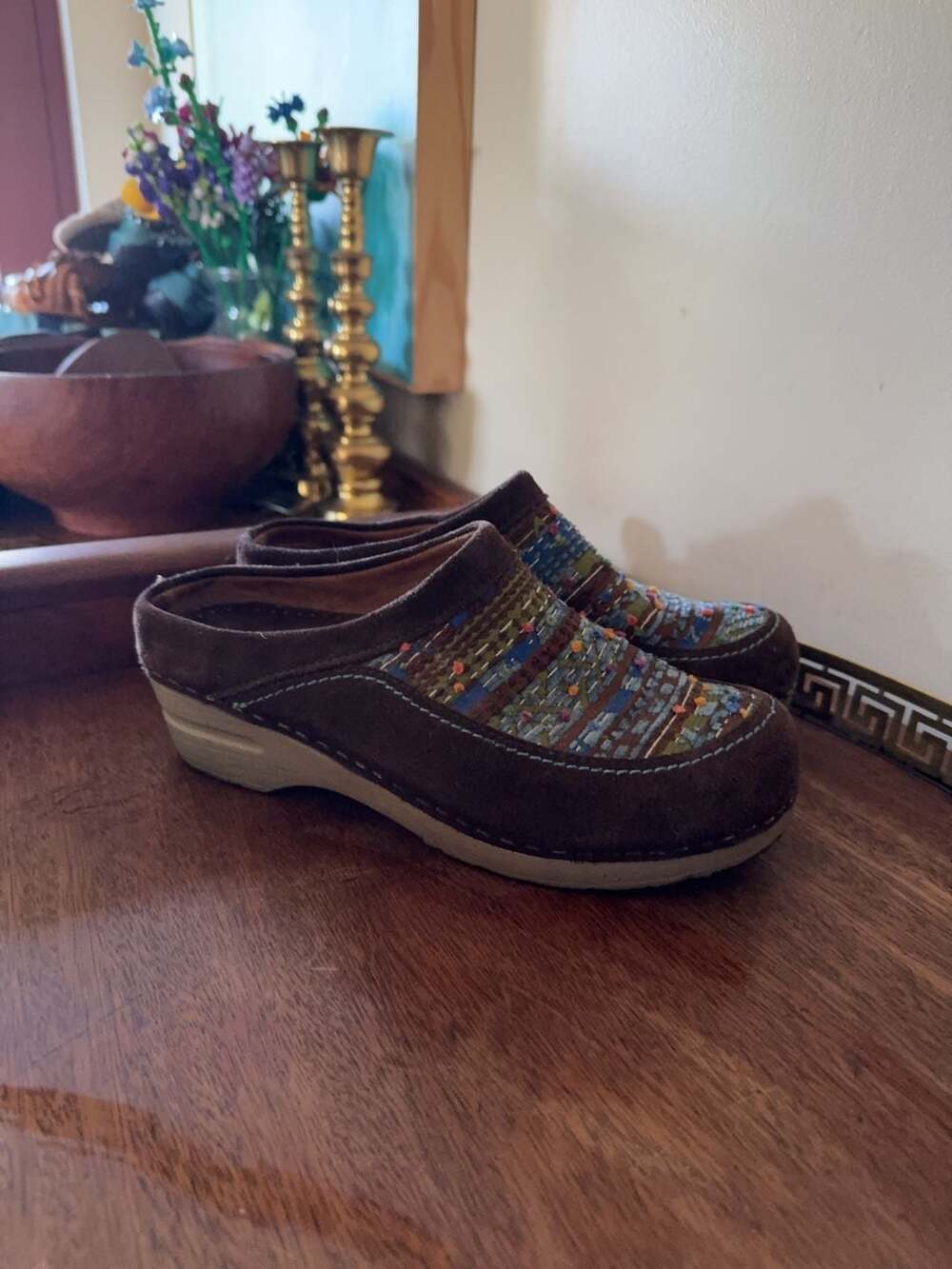 Dansko Brown Suede Embroidered Clogs Size 39
